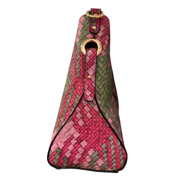 Woven Pink & Green Tote Bag, Adjustable Detachable Strap, Casual/Professional - Picture 7 of 10